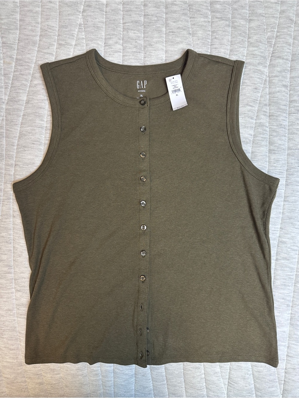 GAP Olive Green Ribbed Button-Front Sleeveless Tank